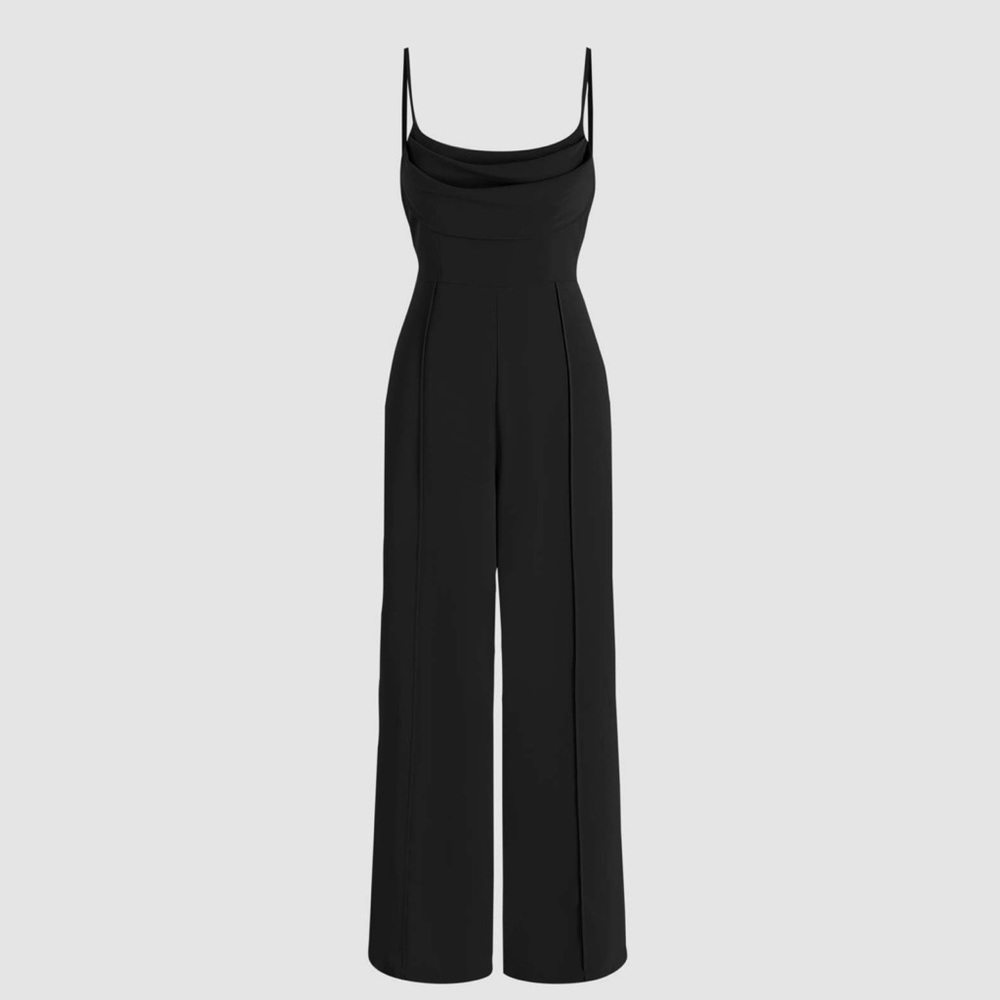Cowl Neck Stitch Jumpsuit, Black size 6